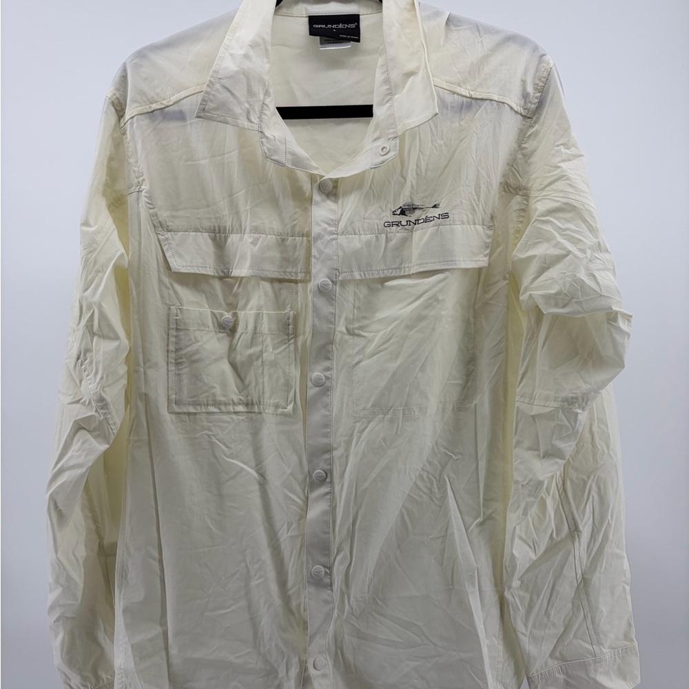 Grundens Snap Button Mens L Vented Cream Fishing Boating shirt, Excellent Condit